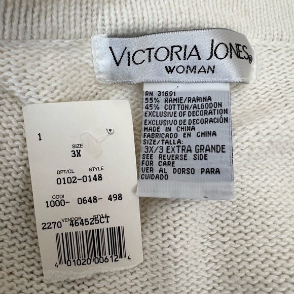 NWT Victoria Jones beautiful beaded eggshell white cardigan sweater size 3X - Picture 9 of 10